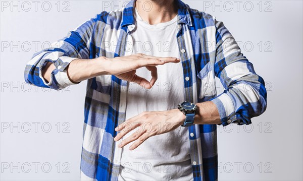 Person speaking in sign language isolated. Deaf and dumb people speaking in sign language