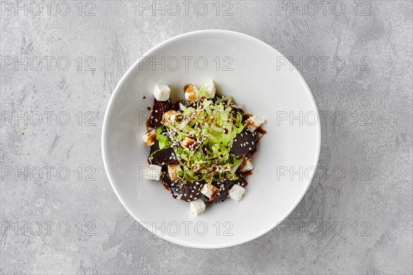 Top view of salad with boiled beetroot