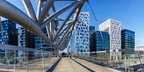 Oslo skyline modern city architecture building with bridge in Barcode District panorama in Oslo