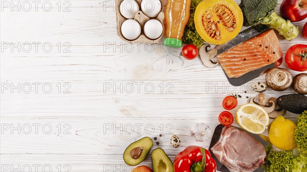 Top view of meats with vegetables and copy space. Resolution and high quality beautiful photo