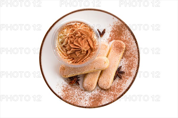Whipped cream with ladyfinger cookie isolated on white