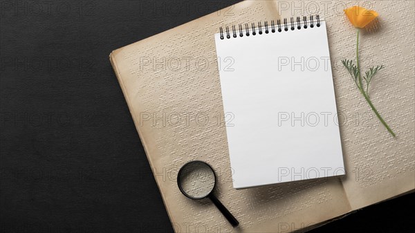 Top view notebook braille book. Resolution and high quality beautiful photo