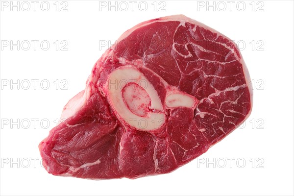 Overhead view of raw beef shank cross cut