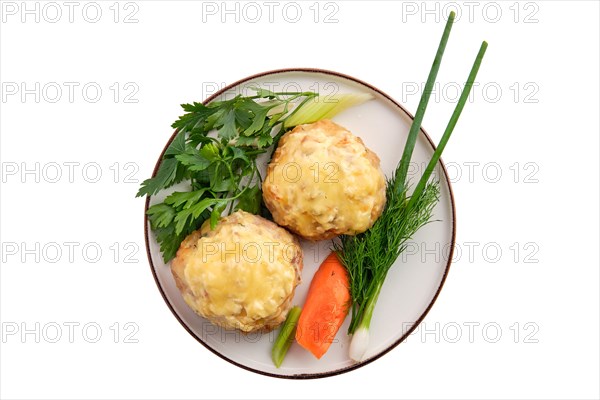 Cutlet covered with melted cheese served with fresh carrot