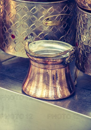 Old retro style metallic buckets for sale in bazaar