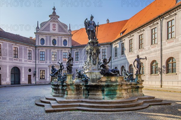 Fountain in the fountain courtyard of the Munich Residenz. Munich