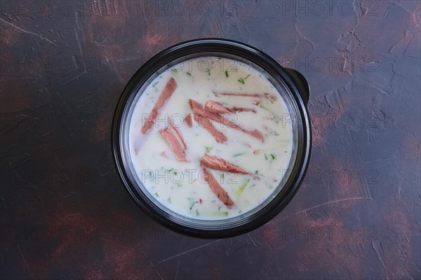 Traditional cold belorussian soup with beef