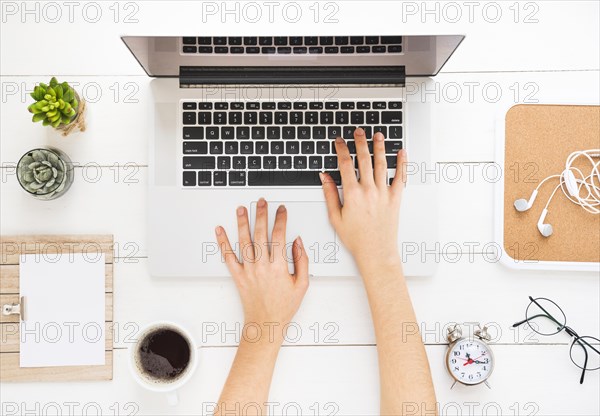 Top view office desk during work. Resolution and high quality beautiful photo