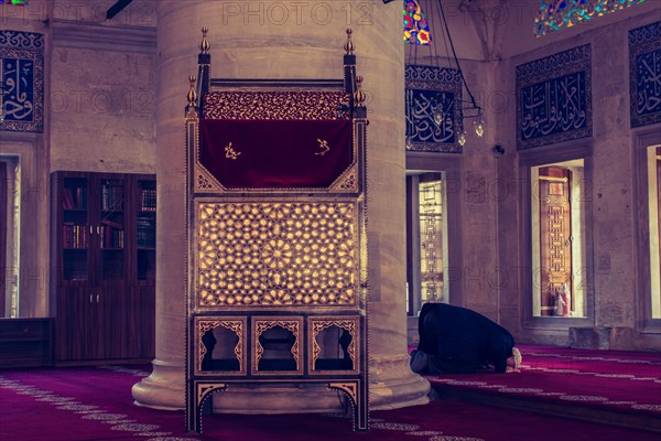 Wooden minbar sermon pulpit of Ottoman times in mosque