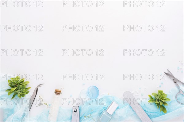 Top view nail care elements arrangement with copy space. Resolution and high quality beautiful photo