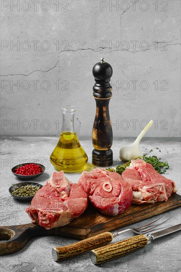 Raw lamb leg steak chump off. Slices of lamb shank