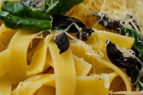 Macro photo with shallow depth of field of pasta with parmesan