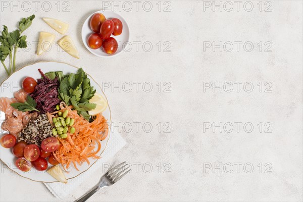 Top view plate healthy food. Resolution and high quality beautiful photo