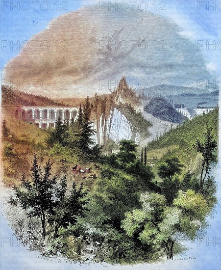 Semmering railway bridge with surrounding mountain landscape