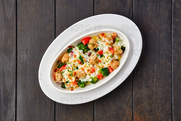 Top view of beef meatballs with tomato