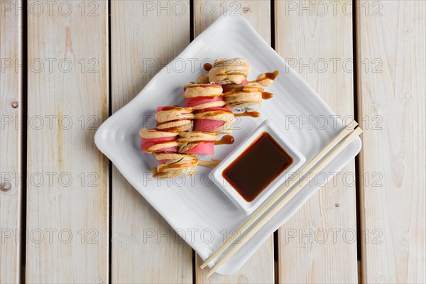 Top view of rolls with tuna