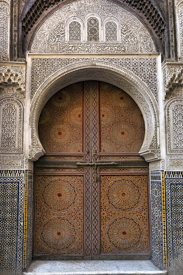 Wooden door with carvings