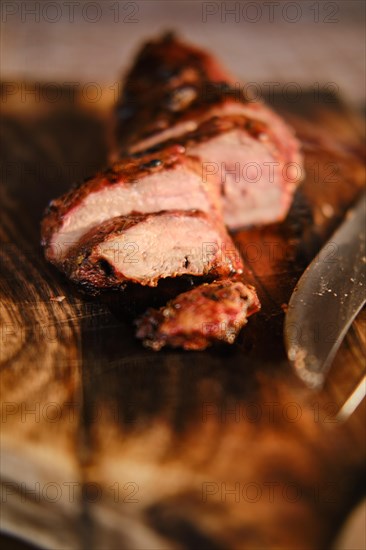 Closeup view of grilled duck meat steak