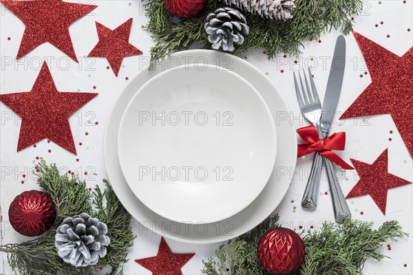 Flat lay festive christmas table assortment