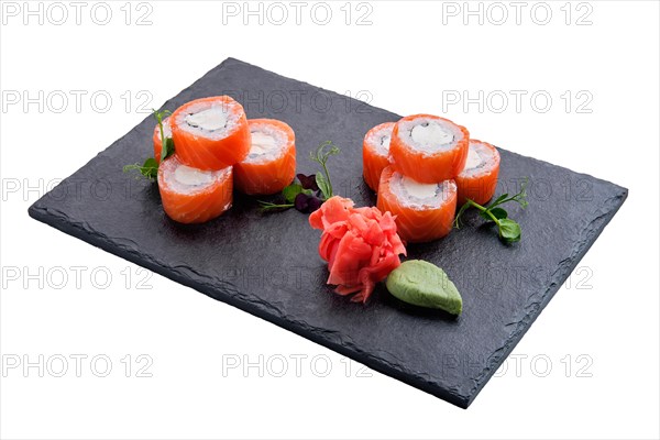 Rolls with salmon isolated on white background