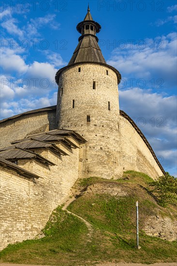 The outer walls of the kremlin of the Unesco site Pskov