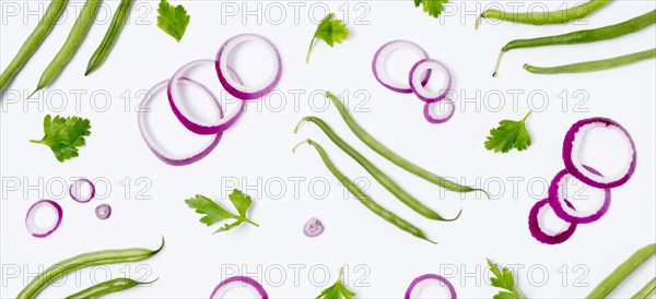 Top view organic onion parsley table. Resolution and high quality beautiful photo