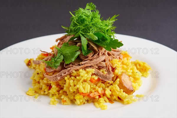 Boiled rice and chopped pulled beef