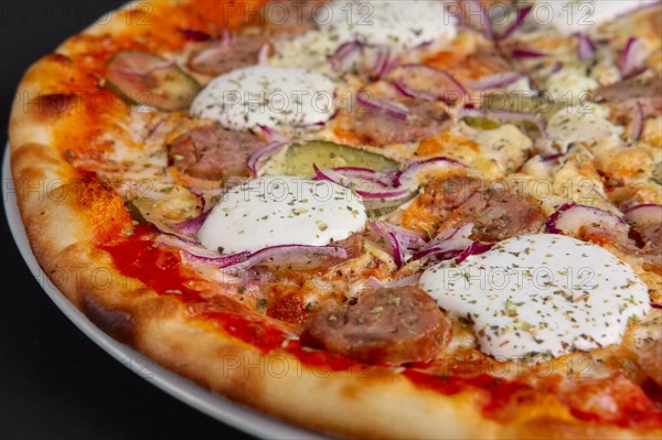 Closeup photo of pizza with sausage