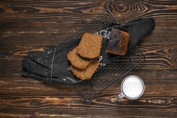 Overhead view of loaf of artisan rye bread