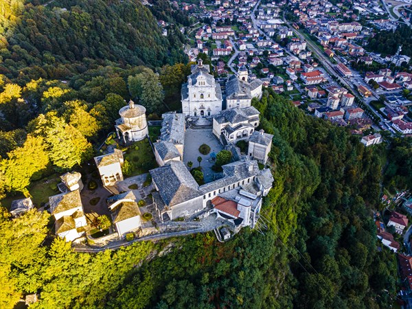 Aerial of the Unesco world heritage site Sacro Monte de Varallo