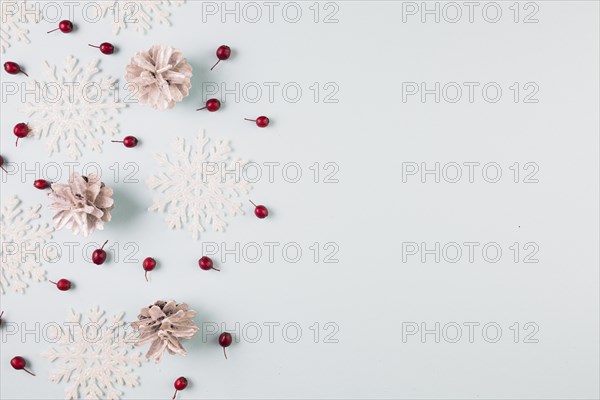 Collection paper snowflakes snags berries