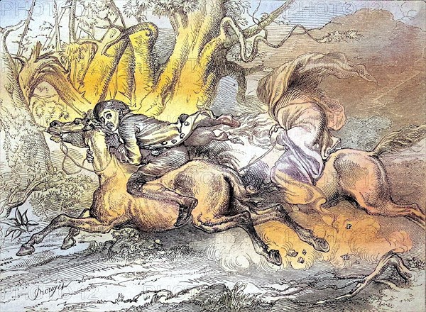 Ichabod Bennet Crane pursued by a masked knight