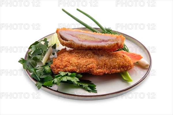 Baked cutlet stuffed with ham and cheese