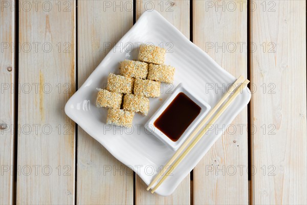 Top view of rolls with salmon