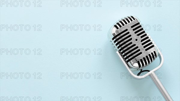 Flat lay microphone with copy space