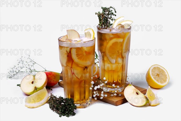 Apple and orange cocktail with beer and ingredients