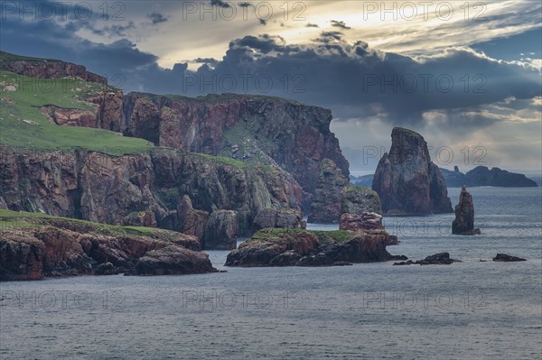 The rocky coastline of the Shetland islands