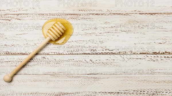 Top view spoon with honey stain. Resolution and high quality beautiful photo