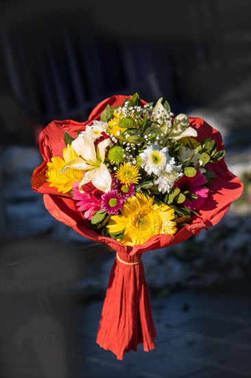 Beautiful bouquet of flowers at the street flower vendor