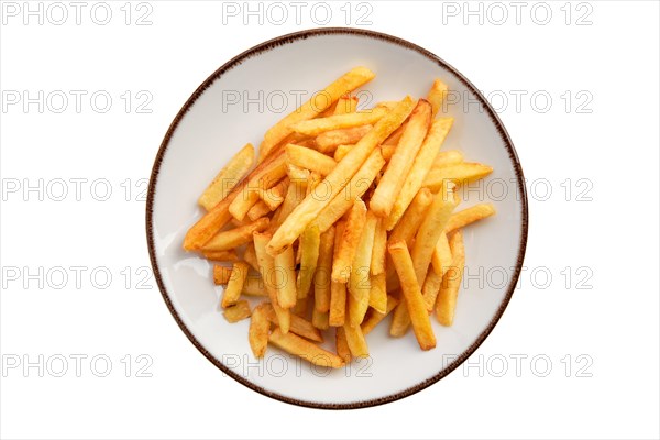 Plate with french fries isolated on white background