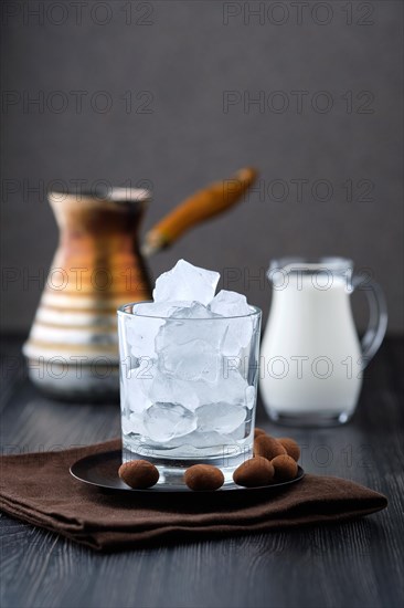 Glass with ice ready to making iced coffee