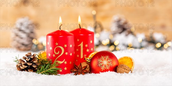 Second 2nd Advent with Candle Christmas Decoration Text Free Space Copyspace Panorama Banner Christmas Decoration Advent in Stuttgart