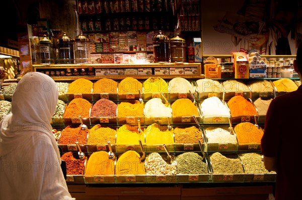 Oriental colorful spices in a traditional Turkish Spice Bazaar