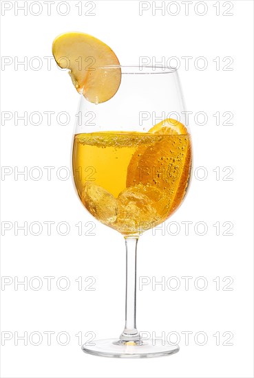 Cold sangria in wine glass isolated on white background