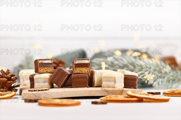 Christmas sweets called 'Dominosteine'. German candy consisting of gingerbread