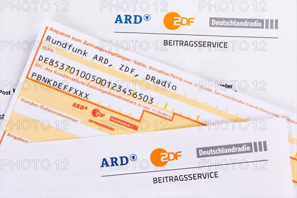 Contribution service of ARD and ZDF Rundfunkgebuehr GEZ with remittance slip in Stuttgart