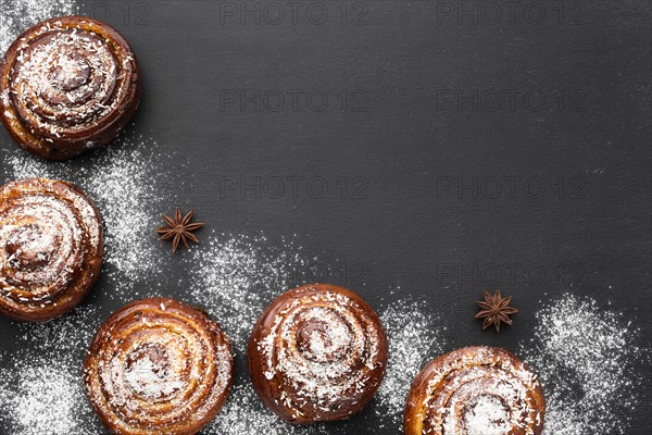 Top view delicious cinnamon rolls with copy space. Resolution and high quality beautiful photo