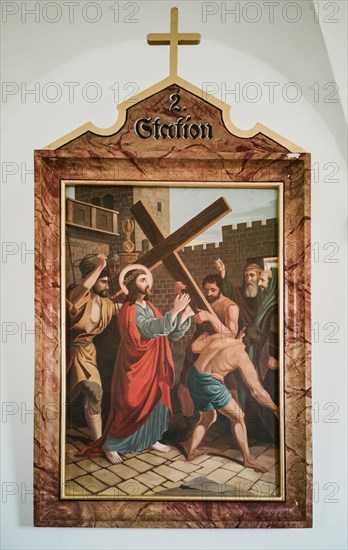 Stations of the Cross by an unknown artist in the ambulatory of the Catholic pilgrimage church of the Holy Trinity in Kappl