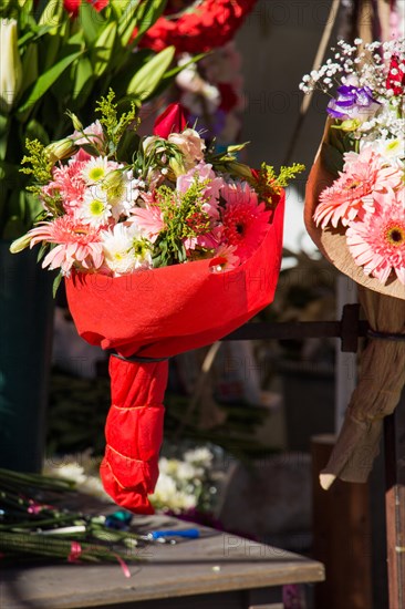 Beautiful bouquet of flowers at the street flower vendor