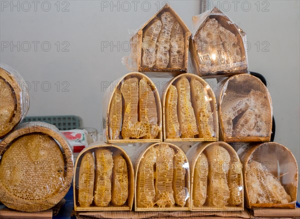 Sweet fresh honey in the sealed comb frame